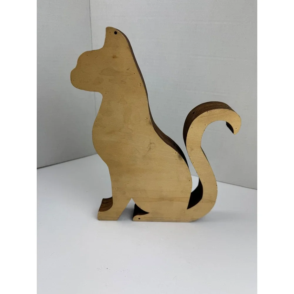 Wooden Cat Shadow Box Shelf Black Plywood Feline Crystal Display Wall Decor 10in